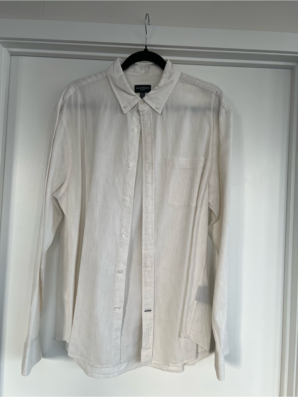Club Monaco Men's Cotton Off-White Button-Down Shirt, Size Large